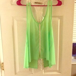 Neon Green Lacy Tank-made in the USA